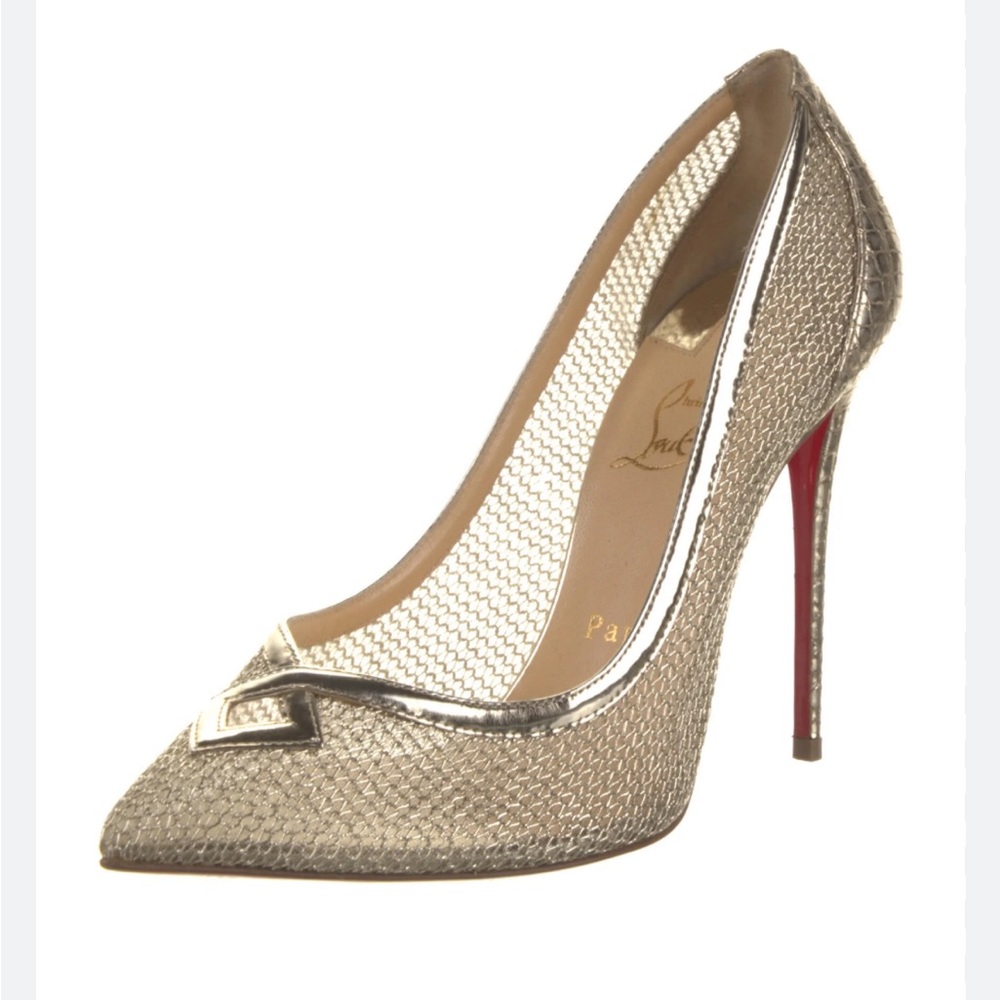 Christian Louboutin Neoalto gold mesh 100mm pointed toe heels size 38.5